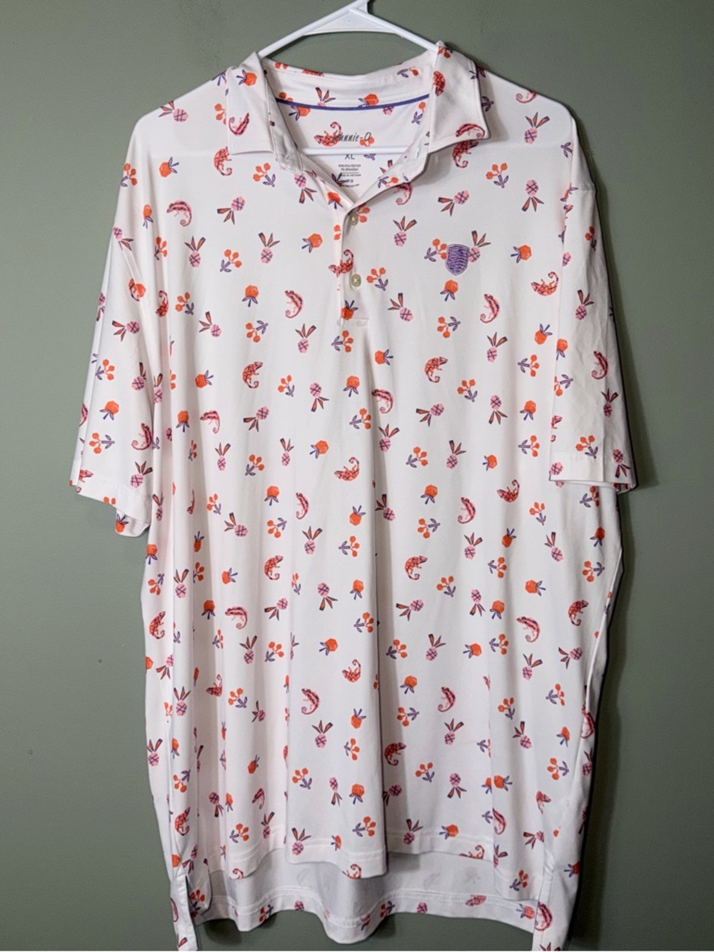 Johnnie-O Men's White Floral Print Polo Shirt - Casual Short Sleeve XL
